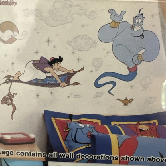 Large Vintage Disney 1992 Aladdin Movie Genie Wall Decals Stickers Flying - Picture 1 of 7
